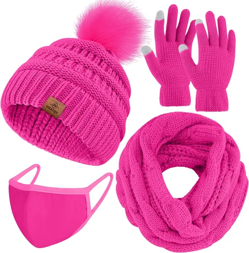 URATOT Conjuntos de punto cálido de invierno, gorro de punto, bufanda, cubierta facial, guantes para pantalla táctil, para hombres y mujeres