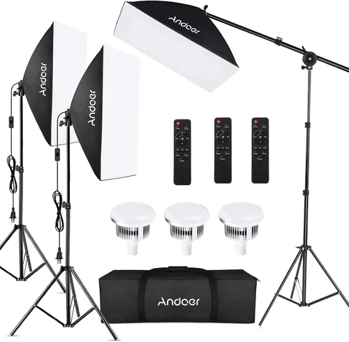 Andoer Softbox - Kit de iluminación para fotografía, equipo de estudio profesional con caja de luz de 20 x 28 pulgadas, bombilla de temperatura 3