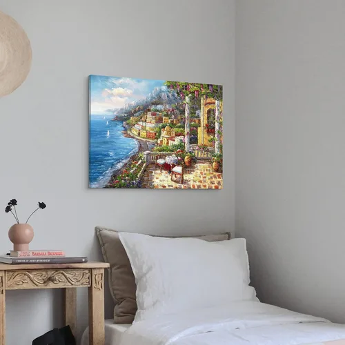 Miniatura 4 de Pintura de Italia lienzo al óleo arte de la pared: arte mediterráneo de paisaje urbano italiano, imagen de mar italiano, decoración moderna