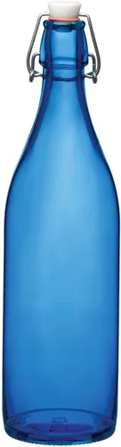 Bormioli Rocco Giara Botella de bebida con tapa de abrazadera, 33.75 onzas, recipiente de vidrio a prueba de fugas para jugos y aderezos caseros,