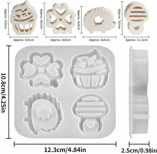 Miniatura 7 de Juego de moldes de silicona huecos 4 en 1 para velas y resina de bricolaje, erizo, hongo, pastel, trébol, molde de 4 cavidades para velas, yeso