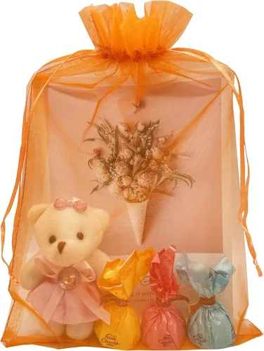 Jexila - 50 bolsas de regalo de organza naranja de 8 x 12 pulgadas con cordón de malla para Halloween, bolsas de golosinas para niños, bolsas de