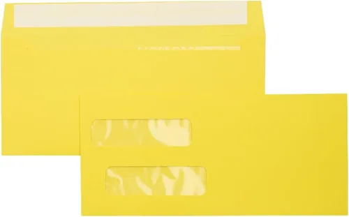 LUXPaper Sobres de factura de doble ventana | Despegar y prensar | 4 1/8 pulgadas x 9 1/8 pulgadas | Amarillo cítrico | Texto de 80 libras |