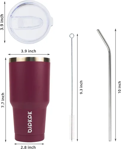 Miniatura 3 de BJPKPK - Vaso térmico de acero inoxidable de 30 onzas con tapa y pajilla, reutilizable, para viaje, café, color rojo ladrillo Ladrillo rojo-30oz