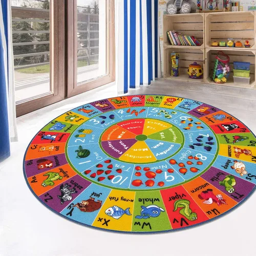 HEBE Alfombra de juego para niños, 4 pies, con números del alfabeto ABC, alfombra educativa para niños, alfombra lavable para gatear bebé, alfombra