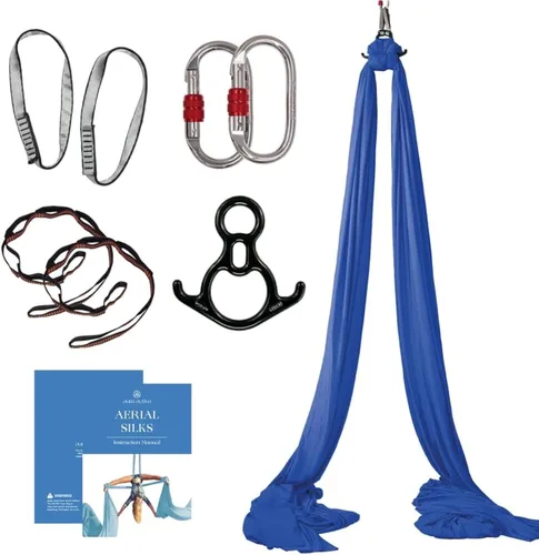 Miniatura 12 de Kit de Iniciación de Telas Aéreas - Hamaca de yoga aéreo duradera de 9 yardas con herrajes y guía - Columpio aéreo para yoga aéreo acrobático