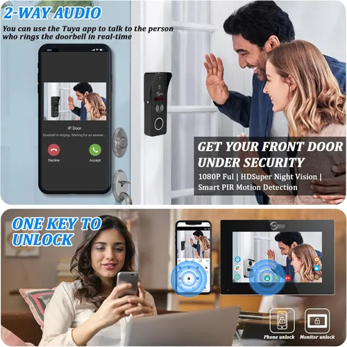 Miniatura 3 de ANJIELO SMART Timbre de video con cable con monitor interior, sistema de intercomunicación de video con cable, audio bidireccional, detección
