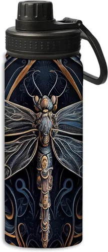 Miniatura 20 de OOZ Calavera y flores patrón 18 oz deportes aislados botellas de agua de acero inoxidable para correr, senderismo, ciclismo, escalada, negro Negro 8