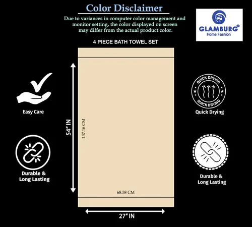 Miniatura 6 de GLAMBURG Juego de 2 Sábanas de Baño Extra Grandes de Algodón Premium de 700 GSM - 100% Algodón Peinado - 2 Sábanas de Baño 35x70 pulgadas - Calidad