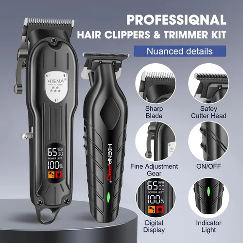 Miniatura 7 de HIENA PRO Juego de cortapelos y recortadores de pelo profesionales para hombres, recargable, kit de cortapelos inalámbrico con pantalla LCD, regalos