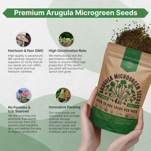 Miniatura 6 de Organo Republic Semillas de germinación de rúcula y microgreens – 55,000 semillas de reliquia sin OMG, brotes en bolsa resellable de 4 onzas