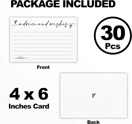 Miniatura 2 de 30 tarjetas de consejos y deseos - Minimalismo blanco - Tarjetas de consejos de relleno de doble cara para novia, boda, fiesta de graduación, señor