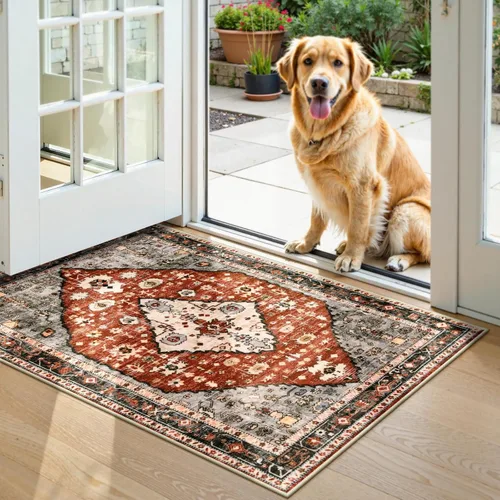 Miniatura 8 de Lahome Alfombra de Área Tribal Bohemia - 2x3 Alfombras Orientales Rojas Pequeñas para Entrada del Dormitorio, Alfombra de Baño Antideslizante Rojo