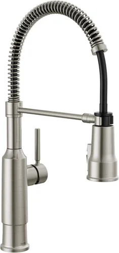 Delta Theodora Pro - Grifo de cocina comercial estilo profesional con rociador desplegable, grifo de fregadero de cocina de níquel cepillado de un