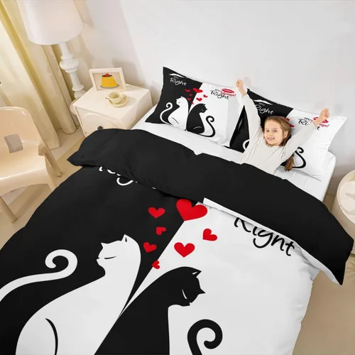 Miniatura 19 de Erosebridal Juego de funda de edredón con diseño de gato y fresa, tamaño individual, diseño de caricaturas, arcoíris, con temática de animales