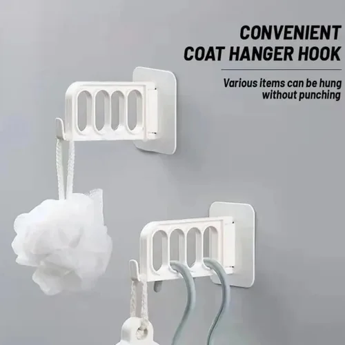 Miniatura 2 de Percha plegable sin perforaciones, pequeña percha plegable para ropa, ganchos de almacenamiento para paredes, 4 agujeros montado en la pared, Beige