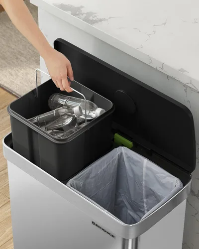 Miniatura 6 de SONGMICS Basurero de cocina de 16 galones (2 x 8 galones) con doble compartimento, cubo de reciclaje de pedal de 60 L, se mantiene abierto y cierre