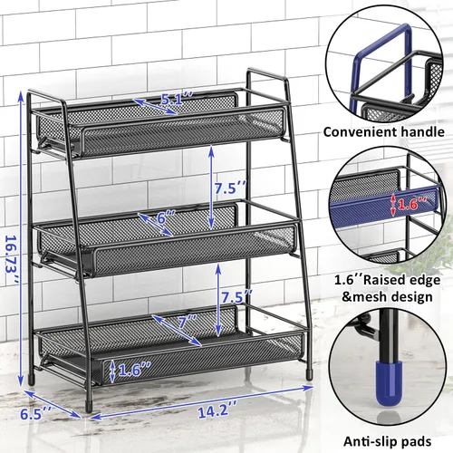 Miniatura 6 de EKNITEY Organizador de encimera de baño - Estante de especias de 3 niveles, estante de maquillaje de metal, pequeño organizador de perfume para Negro