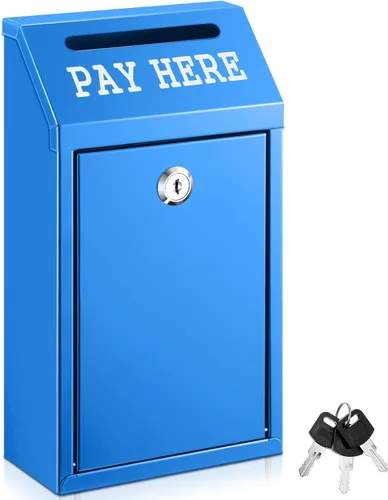 Miniatura 30 de Yaocom Caja fuerte de dinero para recolección de dinero, caja de donación de metal con cerradura para montaje en pared preperforado, buzón de Negro