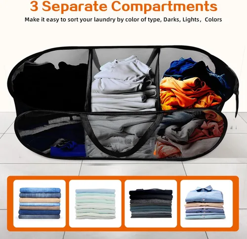 Miniatura 3 de Cestas plegables para la lavandería, cesta plegable de malla para lavandería, cesta de lavandería emergente duradera, cestos para ropa de 3 Negro