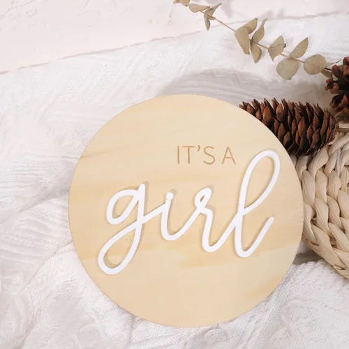1 letrero de madera con texto en inglés "It's a Girl", decoración bohemia de revelación de género, anuncio de embarazo acrílico para niño o niña,
