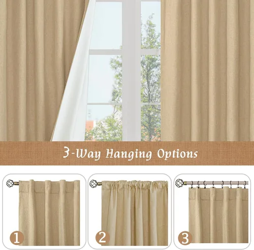 Miniatura 9 de LAMIT Cortinas de lino natural 100 % opacas para ventana, para dormitorio, 45 pulgadas, cortinas térmicas con textura de lino estilo granja