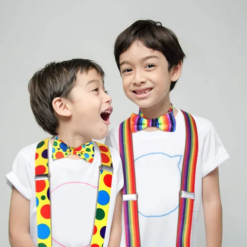 Miniatura 6 de Juego de 4 tirantes para niños, tirantes ajustables y pajarita para fiesta, como muestra la foto, Arco iris y lunares.