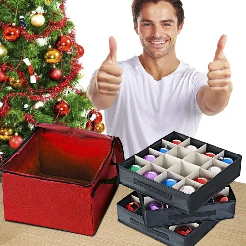 Miniatura 3 de ProPik - Caja de almacenamiento para adornos navideños, 3 bandejas separadas extraíbles con divisores para 48 esferas; organiza y protege