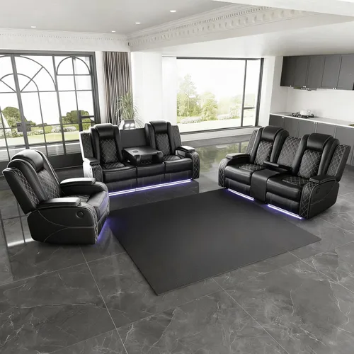 Miniatura 31 de Juego de sofá modular reclinable eléctrico con luz LED, juego de sofá modular reclinable de cuero, incluye sillón reclinable individual, juego