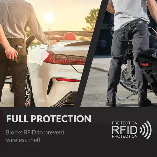 Miniatura 7 de FORCEW Paquete de 2 soportes para tarjetas de crédito para hombres Cartera desplegable con bloqueo RFID (placa trasera forjada del Pacífico)