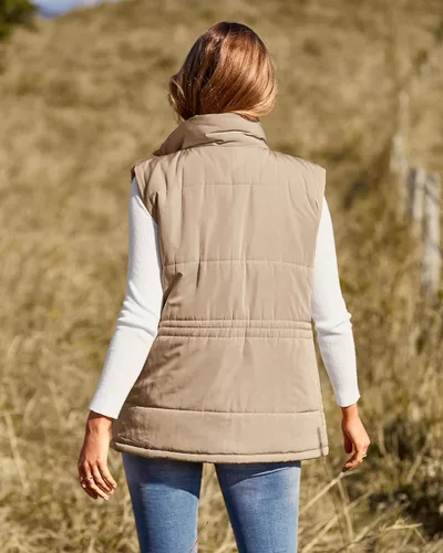 Miniatura 5 de BTFBM Chaleco casual para mujer, con botones, con cremallera, acolchado, con cordón, sin mangas, con bolsillos