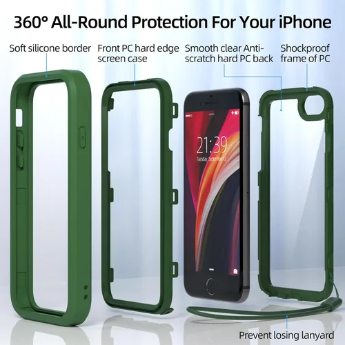 Miniatura 3 de WXR Funda para iPhone SE 2022/2020, iPhone 8/7/6S/6, parachoques de silicona suave y parte trasera e interior de policarbonato duro transparente