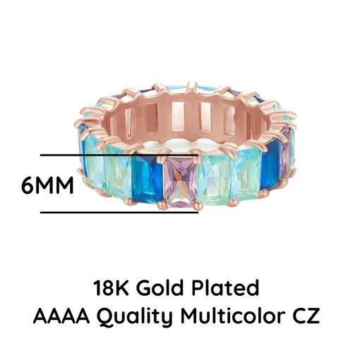 Miniatura 2 de AFFY Anillo Eternity Rainbow, chapado en oro rosa de 18 quilates, piedra preciosa creada, anillo arcoíris, anillo apilable, anillo de boda