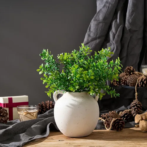 Miniatura 7 de PORCER Jarrón de cerámica, jarrón de terracota de 5.8 pulgadas con asas, florero decorativo bohemio, jarrón rústico para decoración del hogar
