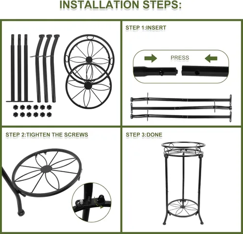 Miniatura 6 de Soporte de Plantas de Interior de 2 Niveles, Soportes de Plantas de Metal Altos para Exterior de 20.3 Pulgadas Negros, Soporte de Esquina Individual