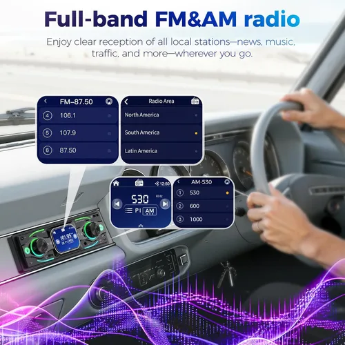 Miniatura 5 de Estéreo de coche DIN sencillo con pantalla táctil, audio Bluetooth, receptor de radio para coche, entrada dual MP3/USB/SD/AUX, carga rápida