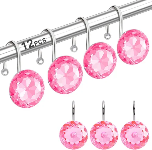 Miniatura 16 de 12 piezas de ganchos para cortina de ducha para baño, ganchos para cortinas de ducha de acero inoxidable resistentes al óxido con strass decorativos