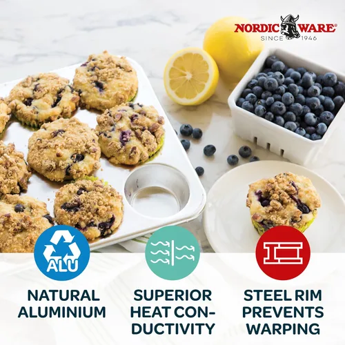 Miniatura 3 de Nordic Ware Molde comercial de aluminio natural para muffins, 12 tazas