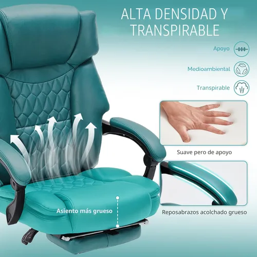 Miniatura 6 de Silla de oficina de masaje con reposapiés, 6 puntos de vibración y calor, sillas de escritorio de oficina en casa para personas pesadas de 400 Azul