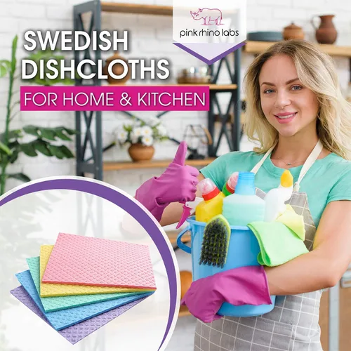 Miniatura 3 de Paños de cocina suecos – Toallas de cocina reutilizables ecológicas – Paquete de 10 paños de limpieza para platos, encimeras y superficies – Surtido