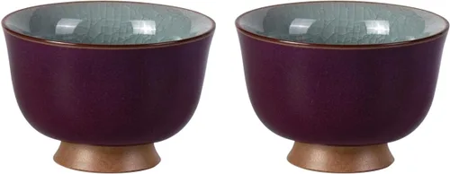 Miniatura 14 de Juego de 2 tazas de té pequeñas de porcelana de 4.2 onzas, juego de tazas de té japonesas moradas, tazas de té de cerámica para el hogar, fiesta