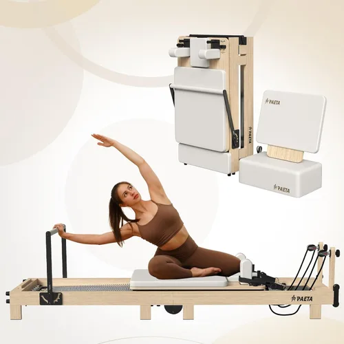 Miniatura 8 de PAETA - Máquina reformadora de pilates plegable de madera de 92 pulgadas con resortes, máquinas de pilates para uso doméstico y estudio