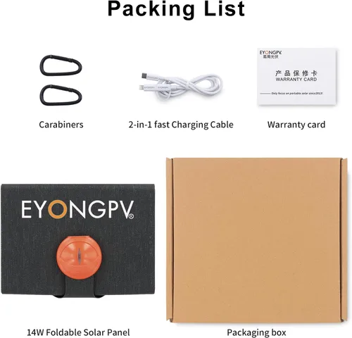 Miniatura 7 de EYONGPV Panel solar plegable portátil de 14 W y cargador solar con salida USB-C Croc-Eye, cargador solar compacto impermeable IP67 para teléfonos