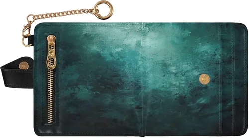 Miniatura 2 de Qilmy Hunter Green Texture Compact Women's Wallet - RFID Blocking Bifold Card Case PU Leather Slim Travel Wallet with Zipper Coin Pocket, ID Window