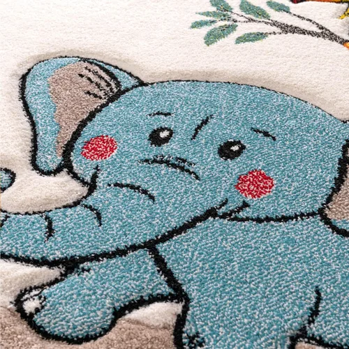 Miniatura 4 de Paco Home Alfombra de guardería para niños, diseño de animales de la selva, jirafa, león en beige, tamaño: 2 pies 8 pulgadas x 4 pies 11 pulgadas