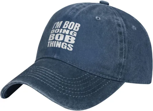 Miniatura 10 de Gorra de béisbol con texto en inglés "I'm Bob Doing Bob Things Distressed Dad", gorra de béisbol para hombre de los años 90, de mezclilla lavada