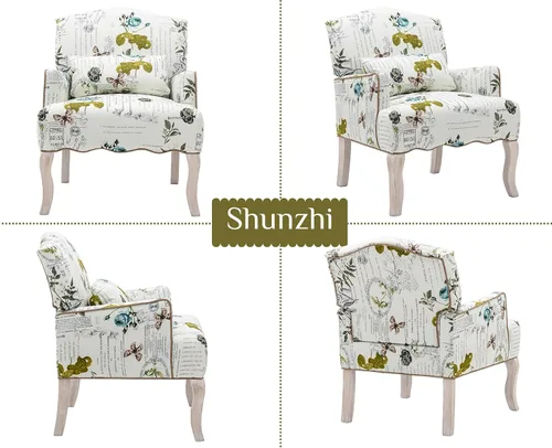 Miniatura 7 de Shunzhi Sillas decorativas florales estilo granja, tapizadas, silla de lectura, moderna de mediados de siglo, sofá individual con almohada
