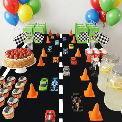 Miniatura 6 de Remagr Alfombra de Decoración para Fiestas de Pista de Carreras de Piso Corredor Negro Mantel Largo de Pista de Carreras Camino Corredor de Mesa