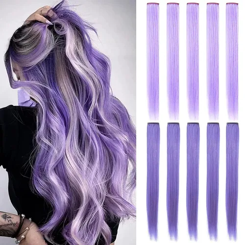 Miniatura 7 de Extensiones de cabello con clip de colores, 8 piezas de cabello sintético liso con reflejos azules y verde azulado