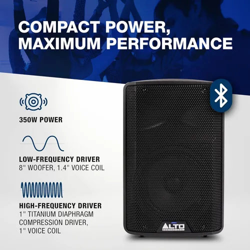 Miniatura 2 de ALTO TX408 350W 8" Altavoz PA alimentado con Bluetooth, mezclador de 2 canales, nivel de línea para DJs y músicos móviles, para lugares pequeños